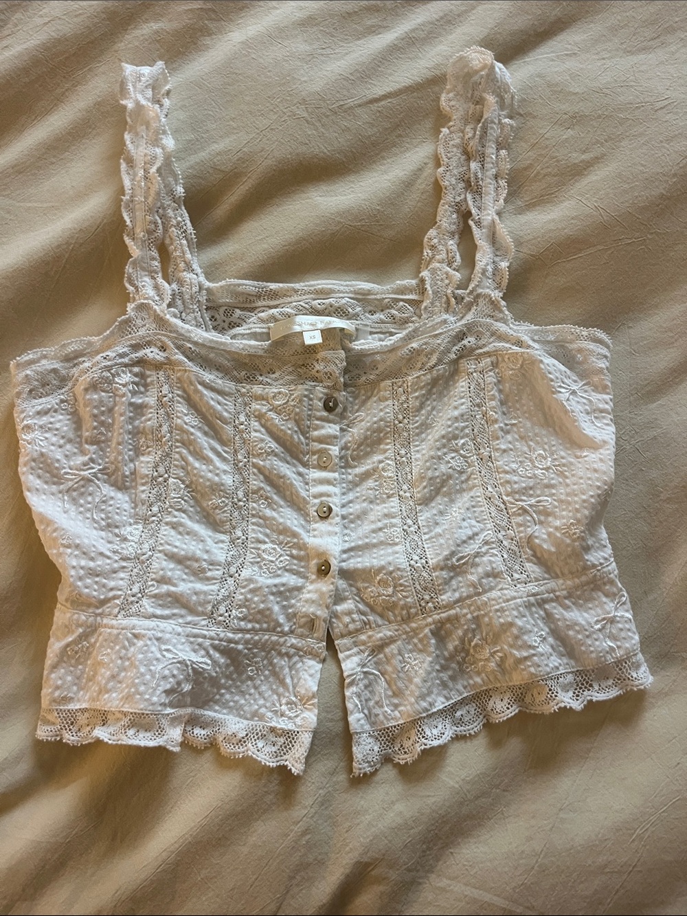 LoveShackFancy White Eyelet Lace Button-Front Camisole